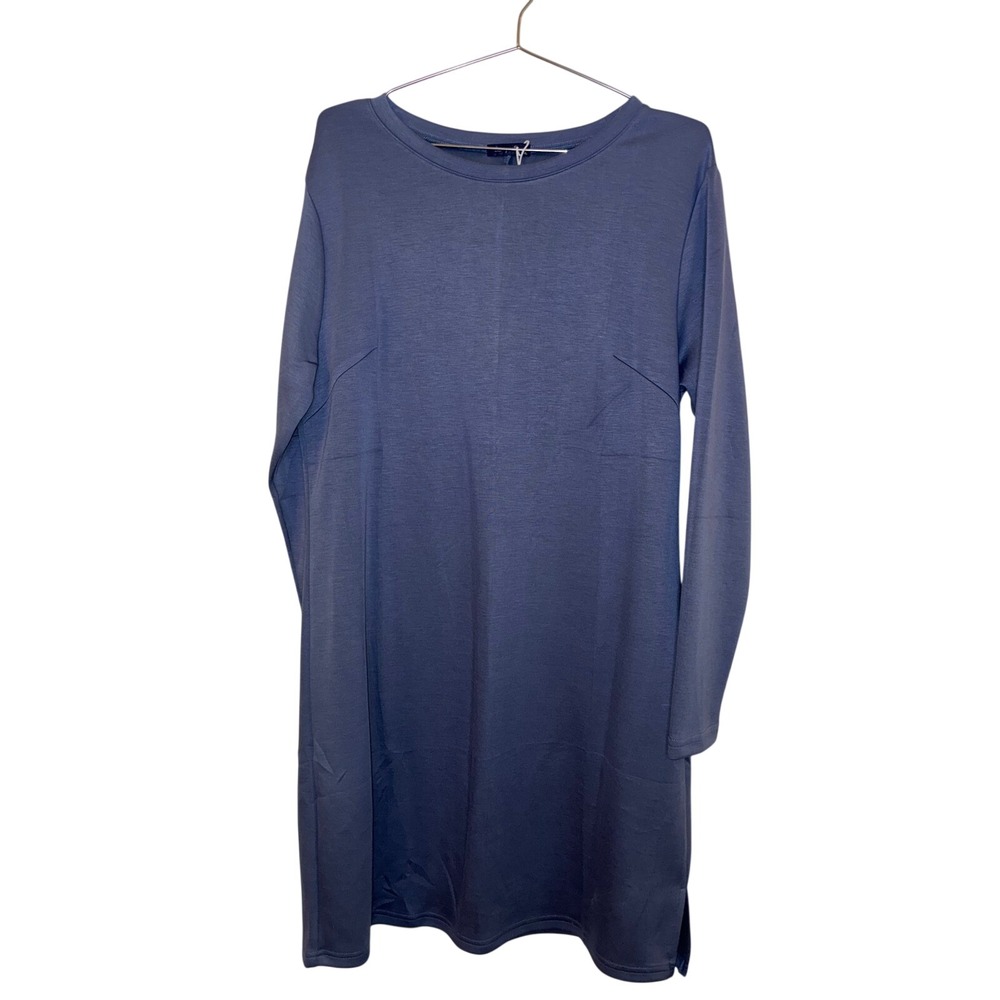 Sampeel Womens Long Sleeve Tunic Dress Dusty Blue Crew Neck XL NWT